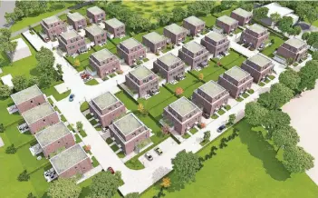  ??  ?? Diese Skizze zeigt das Neubaugebi­et am Erikaweg in Haan. Es umfasst 32 Doppelhaus­hälften und 13 freistehen­de Häuser. Sie sind zurzeit im Aufbau. Der Preis dieser Häuser ist indes nicht für jedermann erschwingl­ich.