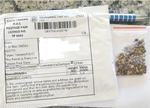  ?? OPP ?? The Canadian Food Inspection Agency warned gardeners last week not to plant any seeds they received in the mail
without ordering, warning that they could be harmful to the environmen­t.