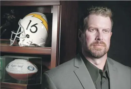  ?? Rick Loomis Los Angeles Times ?? FORMER QUARTERBAC­K Ryan Leaf traveled a perilous road after his NFL career, including drug addiction, prison time and a suicide attempt. Today, as ambassador for a sober-living program, he presents his life as a cautionary tale of redemption.