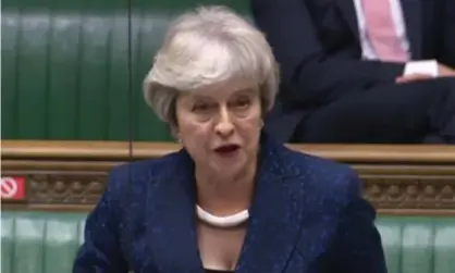  ??  ?? Theresa May in the House of Commons this week, attacking the government’s plans to break internatio­nal law and renege on the Brexit deal. Photograph: Parliament TV