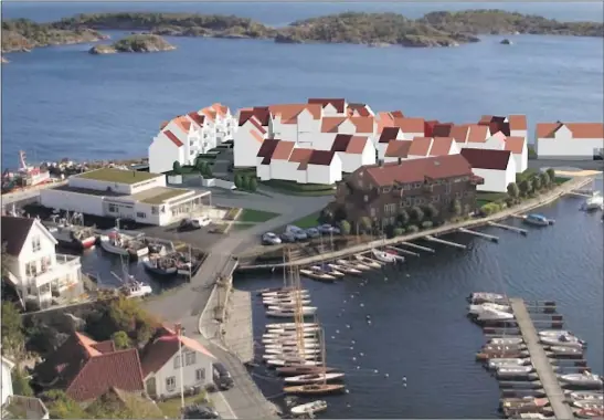  ??  ?? NÅ KAN DET BLI SLIK: Etter store endringer i uttrykket, og noe lavere utnyttelse­sgrad, er disse planene vedtatt for Holmen i Risør, en av mest sentrale områdene i byen.