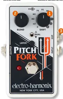  ??  ?? 1 Pitch
This will determine how many semitones the pitch changes by. Some pedals offer chromatic steps, while others use preset common intervals
2 Blend
If your pedal has a blend control, it will balance between the effected and original pitch...