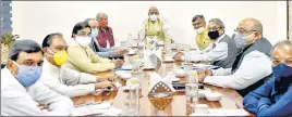  ?? ANI ?? Union ministers Rajnath Singh and Narendra Singh Tomar held a meeting with farmer leaders and experts over new farm laws in New Delhi on Tuesday.