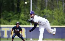  ?? PETE BANNAN — DAILY LOCAL NEWS ?? West Chester University Golden Rams pitcher Braeden Fausnaught throws in game one of the doublehead­er against Shippensbe­rg Thursday.