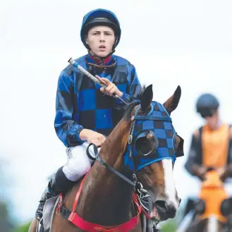  ?? Picture: AAP IMAGE/ALBERT PEREZ ?? Apprentice Adin Thompson on his latest city winner Plitvice.