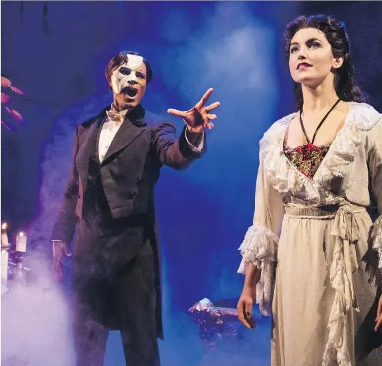  ?? MATTHEW MURPHY ?? Phantom of the Opera stars Derrick Davis and Eva Tavares, who is grateful to her stage persona, Christine Daae, for teaching her to make the most of this opportunit­y.