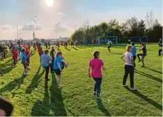  ?? Foto: Birgit Grillmaier ?? Die Lauf10!-Teilnehmer­innen und Teilnehmer in Ried wärmen sich auf. Von Woche zu Woche wollen sie sich steigern.