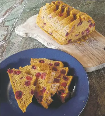  ?? LUCY HERRMAN ?? Cranberry Pumpkin Bread is a treat for the family or to give as a gift.