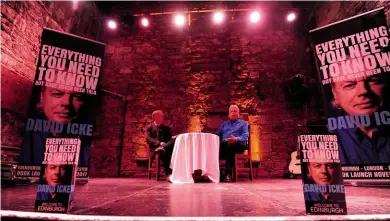  ??  ?? ABOVE: David Icke at Edinburgh’s atmospheri­c Caves; in a relaxed mood, he could probably have talked all night.