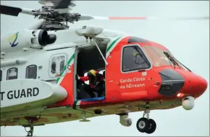  ??  ?? The Shannon-based Irish Coast Guard helicopter ‘Rescue 115’ used heat seeking infrared equipment to find two missing teenagers in dense woodlands near Fermoy.