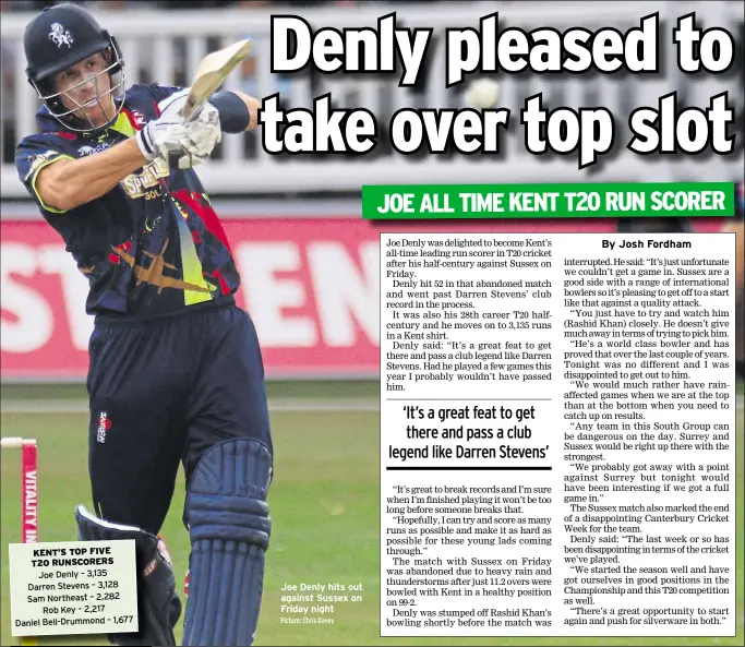  ?? Picture: Chris Davey ?? Joe Denly hits out against Sussex on Friday night