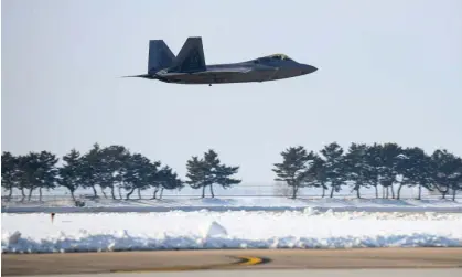  ?? Photograph: South Korean Defence Ministry/AFP/Getty Images ?? A US air force F-22 fighter jet. A similar jet brought down the mystery flying object on Friday off the coast of Alaska.