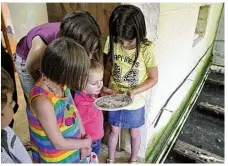  ??  ?? Armés de cuillères en plastique, les enfants sont invités à séparer les oeufs de la terre.