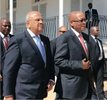  ?? PHOTO: GCIS ?? Together, but not on the same road: Finance Minister Pravin Gordhan and President Jacob Zuma differ on many issues directly affecting South Africa’s economy.