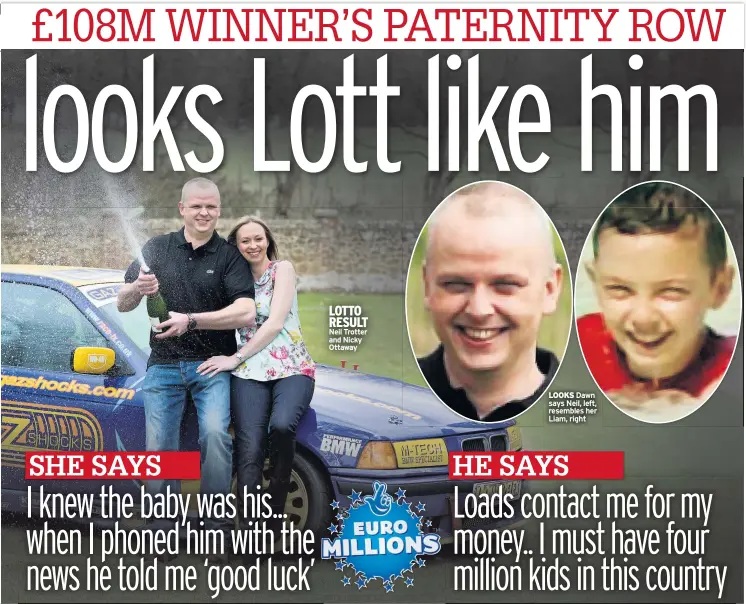  ??  ?? LOTTO RESULT Neil Trotter and Nicky Ottaway LOOKS Dawn says Neil, left, resembles her Liam, right