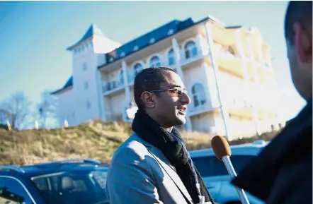  ?? AFP ?? Making an attendance: A member of the Houthi delegation giving an interview in front of Johannesbe­rg Castle in Rimbo, 50km north of Stockholm, Sweden. —