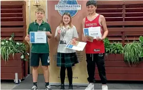  ?? SUPPLIED ?? Winner Maisy Edwards, of Sacred Heart Girls College, centre, with second place-getter Terriah Reade, of Mangorei School, left, and Tyla Schimanski, of Norfolk School, who finished third.