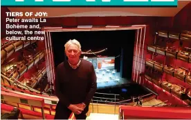  ??  ?? Tiers of joy: Peter awaits La Bohème and, below, the new cultural centre