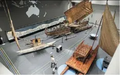  ?? ?? The Luf boat (back, with the double sail) from papua New Guinea is on display at the museum in berlin.