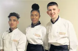  ??  ?? Pictured: (left to right) Loughborou­gh College students John Nismal, Lechaie McManus and Lewis Dobson after being awarded national bronze at the 2018 Country Range Student Chef Challenge