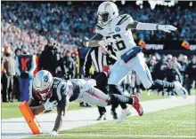  ?? ADAM GLANZMAN GETTY IMAGES ?? New England Patriots scored early and often. Here, Sony Michel makes a touchdown. Michel ran for 129 yards and had three touchdowns.