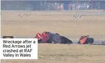  ??  ?? Wreckage after a Red Arrows jet crashed at RAF Valley in Wales