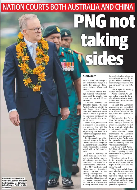  ?? ?? Australian Prime Minister Anthony Albanese arrives in Port Moresby for defence talks. Picture: PMO via NCA NewsWire