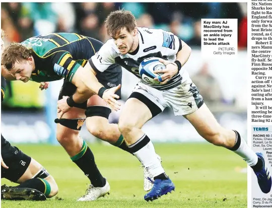  ?? PICTURE: Getty Images ?? Key man: AJ MacGinty has recovered from an ankle injury to lead the Sharks attack