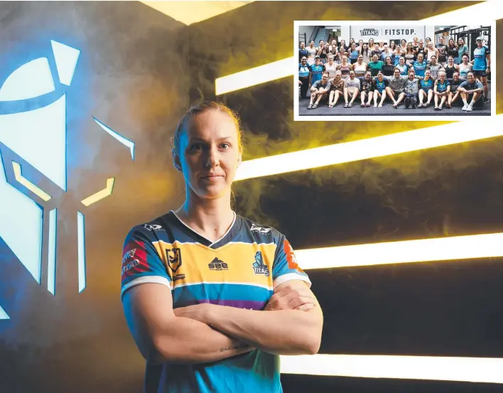  ?? ?? Gold Coast Titans inaugural player Karina Brown. Photo: Contribute­d
INSET: Gold Coast Titans NRLW and Sapphire Series netball players together at the club’s Parkwood base. Photo: Gold Coast Titans Media.
LEFT: Gold Coast Titans coowner Rebecca Frizelle.