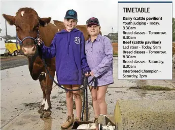 ?? Photod: Kevin Farmer ?? TAKE THE LEAD: Brooke (left) and Madison Bennett lead Fortune of Myall Illawarra stud in the lead-up to the Toowoomba Royal Show.