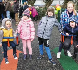  ?? All photos by Michael Donnelly ?? Alexander Walker with Juliet, James, Abbie and Daniel O’Reilly at the official opening of the new playground in Caherdanie­l Village on Sunday.