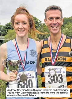  ??  ?? Andrew Alderson from Blaydon Harriers and Catherine Young from Claremont Road Runners were the fastest male and female finishers