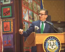  ?? File photo ?? Gov. Dannel P. Malloy spoke at the unveiling of his official portrait at the Museum of Connecticu­t History in Hartford in 2018.