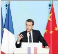  ?? LUDOVIC MARIN/AFP ?? French President Emmanuel Macron delivers a speech during a visit to the Chinese city of Xian yesterday.