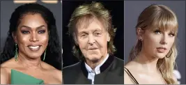  ?? ?? From left, Angela Bassett at the 51st NAACP Image Awards in Pasadena, Calif., on Feb. 22, 2020; Paul McCartney during his One on One Tour in Tinley Park, Ill., on July 26, 2017; and Taylor Swift at the American Music Awards in Los Angeles on Nov. 24, 2019. Bassett will induct singer Tina Turner into the Rock and Roll Hall of Fame during its annual ceremony, set for Cleveland on Oct. 30. McCartney will give the presentati­on for Foo Fighters, and Swift will induct songwriter Carole King and also perform some of her music, along with Jejusticen­nifer Hudson.