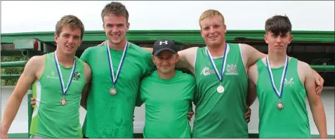  ??  ?? Cromane Senior Men Silver Medalists Daire O’Sullivan, Alex King, Anthony Lynch (cox), Jason O’Connor and Ethan Griffin at Templenoe Regatta on Sunday.