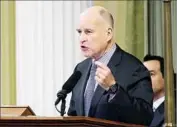  ?? Gary Coronado Los Angeles Times ?? GOV. JERRY Brown says if gas taxes and fees are not raised this year, it “might not happen for years.”