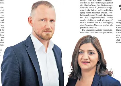  ??  ?? Christian Leye (35) und Özlem Demirel (32) sind die beiden Landesvors­itzenden der Linksparte­i in NRW.