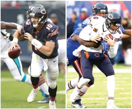  ?? | JEFF HAYNES/ AP ( LEFT), JEFF ZELEVANSKY/ GETTY IMAGES ?? Mitch Trubisky ( left) provides hope. Ex- Bears QB Jay Cutler ( right) usually provided heartbreak.