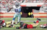  ?? Marcio Jose Sanchez / Associated Press ?? Dallas running back Ezekiel Elliott amassed 147 yards on 26 carries and caught a 72-yard touchdown pass in the Cowboys’ 40-10 victory over the San Francisco 49ers on Sunday.