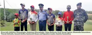  ??  ?? (From left): Adhithya Weerasingh­e, Alokshana Weerasingh­e, Yehen Kethnula, SLAF Group Captain, Dhammika Samarakoon, Thenuk Sathnidu, Janeesh Smitha, Sankanath Hesara and Squadron Leader, Asantha Gunarathna