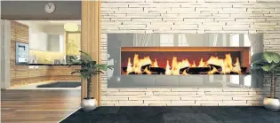  ??  ?? Above L-R:Horizontal fires are an eye-catching choice; Right: the Burford fireplace, RRP £799.99, from imaginfire­s. co.uk