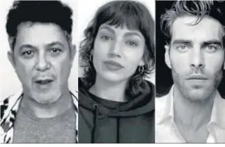  ??  ?? De i. a dcha. Alejandro Sanz, Úrsula Corberó y Jon Kortajaren­a, en el vídeo de Greenpeace.