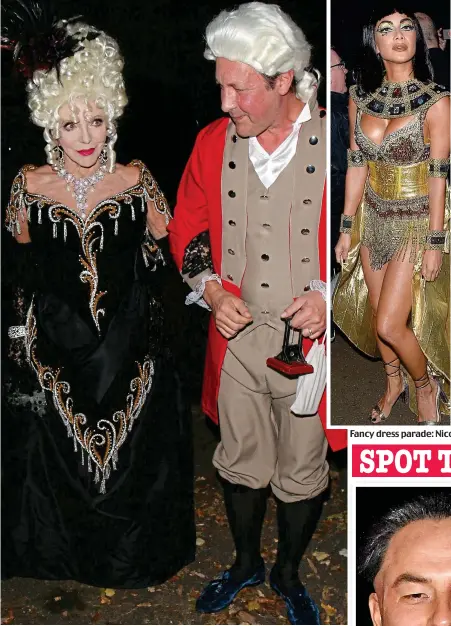  ??  ?? Bigwigs: Dame Joan Collins with husband Percy Gibson at Ross’s mansion Fancy dress parade: Nicole Scherzinge­r, above left, Holly Willoughby and Ed Sheeran