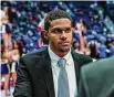  ?? UConn Athletics/Contribute­d Photo ?? J.R. Lynch spent the 2022-23 season as a graduate assistant on Dan Hurley’s UConn men’s basketball staff. Lynch has been hired as an assistant coach by coach John Gallagher at Manhattan. Lynch played for Gallagher at Hartford, graduating in 2019.