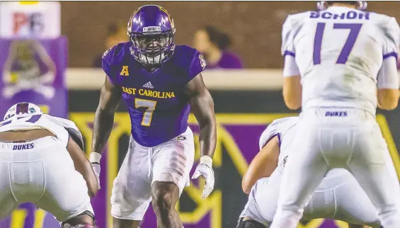  ?? ECU ATHLETICS ?? East Carolina University linebacker Jordan Williams might be considered small by NFL standards, but his speed and athleticis­m are well-suited to the CFL game.