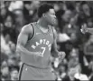  ?? AFP ?? Kyle Lowry is pumped up during Toronto’s win over Golden State on Wednesday.