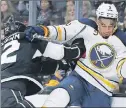  ?? AP PHOTO ?? The Buffalo Sabres’ Evander Kane, shown here in a game against the Los Angeles Kings last season, has been charged with four counts of non-criminal harassment and one count of misdemeano­ur trespass following a bar incident last month.