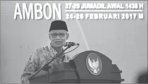  ?? MUHAMMADIY­AH FOR JAWA POS ?? HASILKAN RESOLUSI: Pidato Ketua Umum PP Muhammadiy­ah Haedar Nashir pada penutupan Sidang Tanwir Muhammadiy­ah 2017 di kompleks Islamic Center Ambon, Maluku, kemarin.