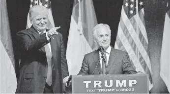  ?? SARA D. DAVIS, GETTY IMAGES ?? President Trump stands next to Sen. Bob Corker, R-Tenn., at a campaign event. Corker, a key foreign policy adviser to Trump, says that he sometimes speaks to Trump through the media.